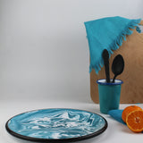 Emaye Turkuaz Mermer Desen Tabak 25cm