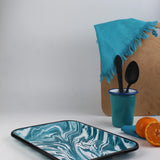 Emaye Turkuaz Mermer Desen Tepsi V3