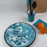 Emaye Turkuaz Mermer Desen Tabak 25cm