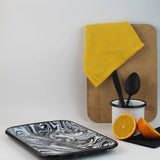 Emaye Siyah Mermer Desen Tepsi V3