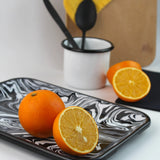 Emaye Siyah Mermer Desen Tepsi V3