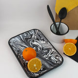 Emaye Siyah Mermer Desen Tepsi V3