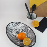 Emaye Siyah Mermer Desen Oval Tabak