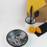 Emaye Siyah Mermer Desen Tabak 17cm