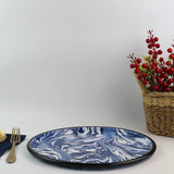 Emaye Lacivert Mermer Desen Pizza Tepsi 28cm