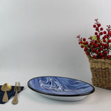 Emaye Lacivert Mermer Desen Oval Tabak