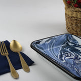 Emaye Lacivert Mermer Desen Meze Tabağı V3