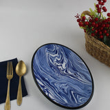 Emaye Lacivert Mermer Desen Oval Tabak