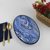 Emaye Lacivert Mermer Desen Oval Tabak