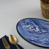 Emaye Lacivert Mermer Desen Oval Tabak