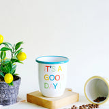 Emaye Büyük Tombul Bardak It's a Good Day Desen - Turkuaz