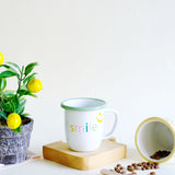 Emaye Küçük Tombul Bardak Smile Desen - Mint