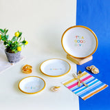 Emaye Tabak 12cm Smile Desen - Altın Sarı