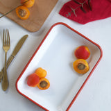 Emaye Meze Tabağı 26*18 cm - Beyaz & Somon