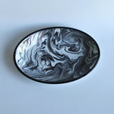 Emaye Siyah Mermer Desen Oval Tabak