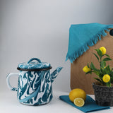 Emaye Turkuaz Mermer Desen Büyük Demlik 1100ml