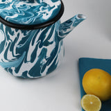 Emaye Turkuaz Mermer Desen Büyük Demlik 1100ml
