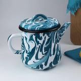 Emaye Turkuaz Mermer Desen Büyük Demlik 1100ml