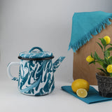 Emaye Turkuaz Mermer Desen Büyük Demlik 1100ml