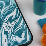 Emaye Turkuaz Mermer Desen Tepsi V3