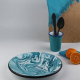 Emaye Turkuaz Mermer Desen Tabak 23cm