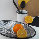 Emaye Siyah Mermer Desen Oval Tabak