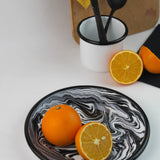 Emaye Siyah Mermer Desen Tabak 21cm