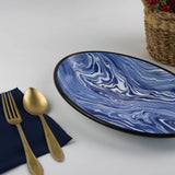 Emaye Lacivert Mermer Desen Oval Tabak